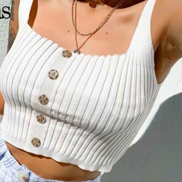 Divided Tops - Ribbed Knit Sleeveless Cropped Tank Top size XS